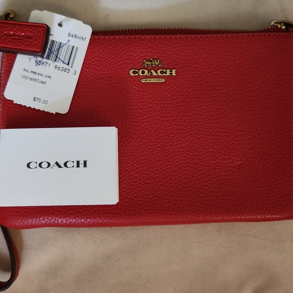 Coach Pebbled Leather Wristlet in Electric Red - Picture 2 of 3